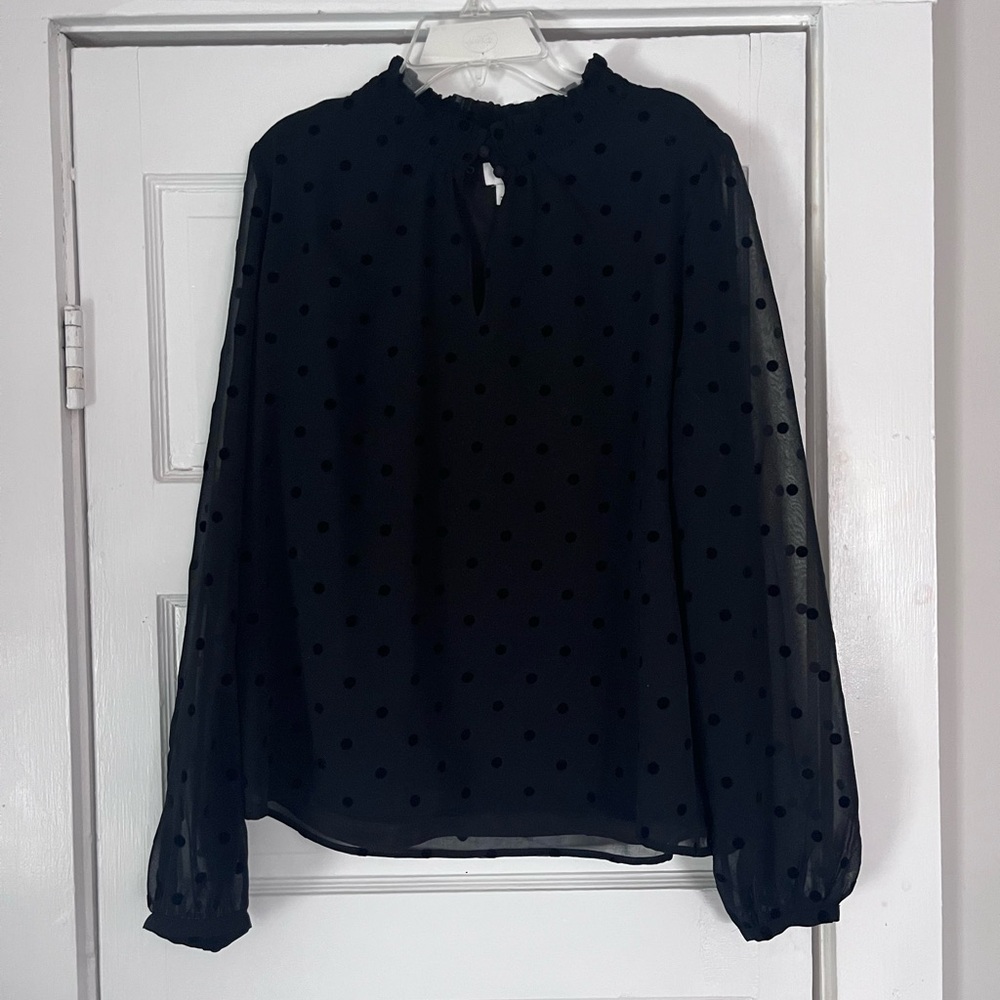 J Crew Factory Elegant Black Polka Dot Women's Top